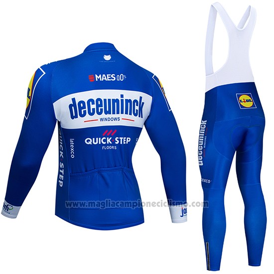 2019 Abbigliamento Ciclismo Deceuninck Quick Step Blu Bianco Manica Lunga e Salopette